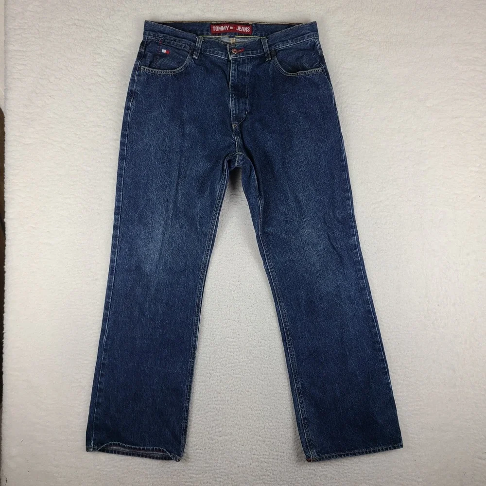 VTG Tommy Hilfiger Jeans Mens 34x32 Blue Straight Leg Utility Denim MEXICO 02'